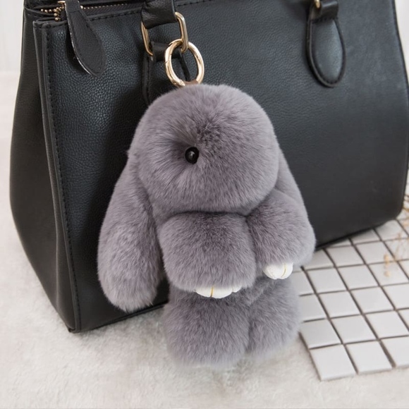 Accessories - Pom Pom Gray Rabbit Keychain